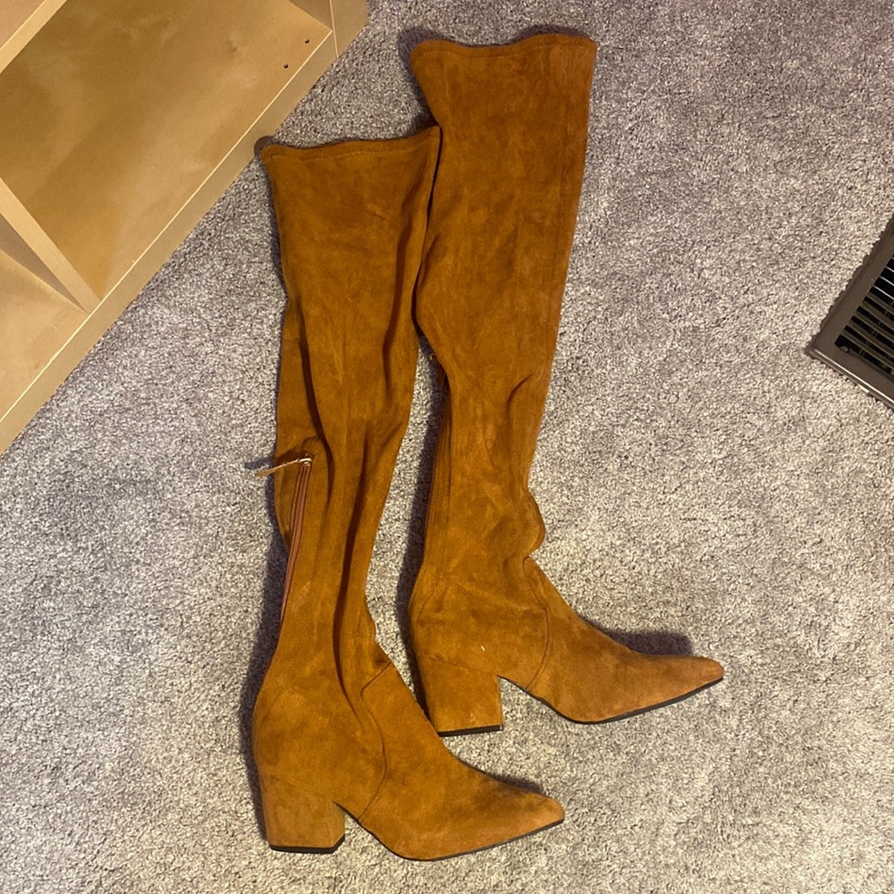 Cognac over the knee suede boots